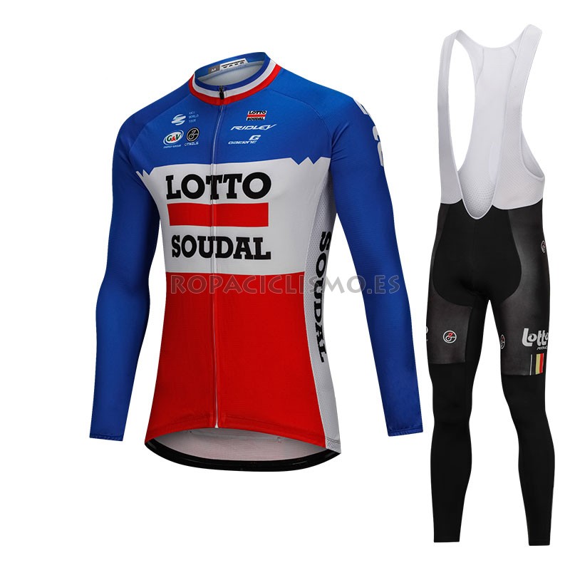 2018 Maillot Lotto Soudal Tirantes Mangas Largas Azul Y Rojo